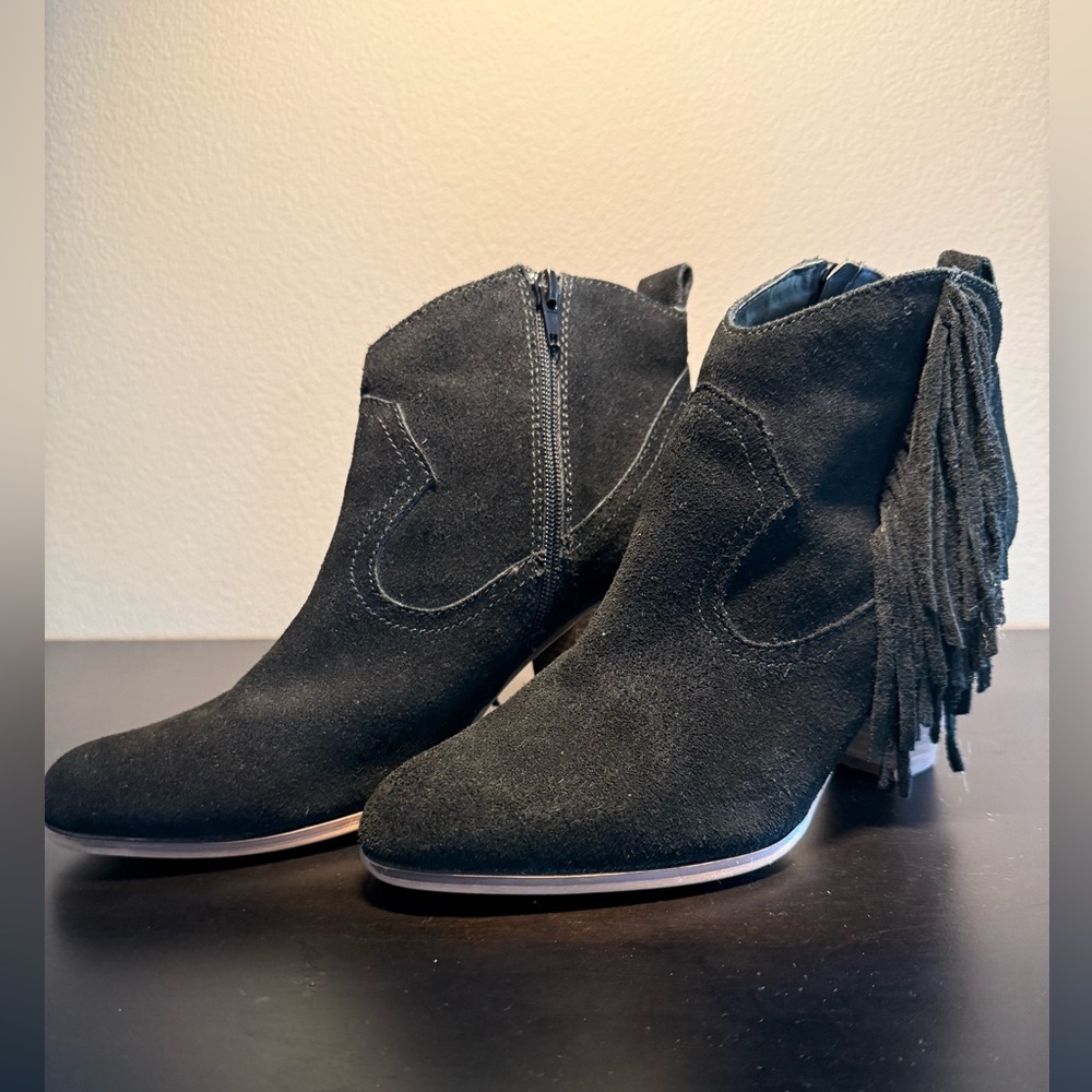 Steve Madden Cian Black Leather Western Fringe Ankle Boots Women's Size 10